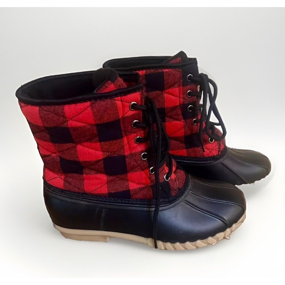 Olivia Miller Duck Boots Size 7.5 Women's Red Buffalo Plaid EUC